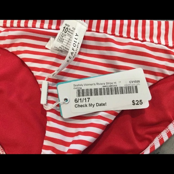 NWT Red & White stripe bikini bottom size 6 - Picture 5 of 6